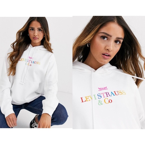 Levi's Unbasic 90's hoodie Logo Rainbow pullover Outerwear Graphic Streetwear - Picture 1 of 15